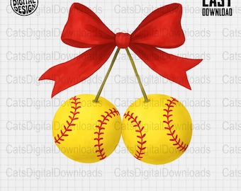 Softball Cherry Bow PNG: Sports Clipart, T-Shirt Design (Digital Download)
