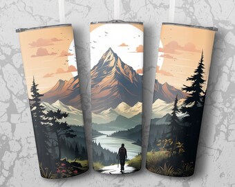 Wandelen 20 oz magere beker sublimatieontwerp, rechte en taps toelopende omslag, bekeromslag, beker png, direct downloaden
