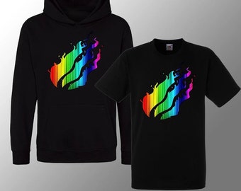 Flames Rainbow Print Effect Hoodie or T-shirt for Kids Unisex Gift