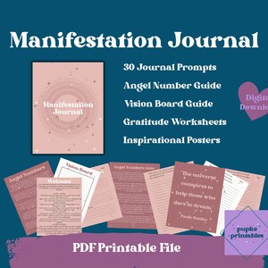 Manifestation Journal, 30 Day Law of Attraction Journal, Gratitude, and Intentions, Digital Printable Planner for Manifesting Your Dreams