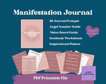 Manifestation Journal, 30 Day Law of Attraction Journal, Gratitude, and Intentions, Digital Printable Planner for Manifesting Your Dreams