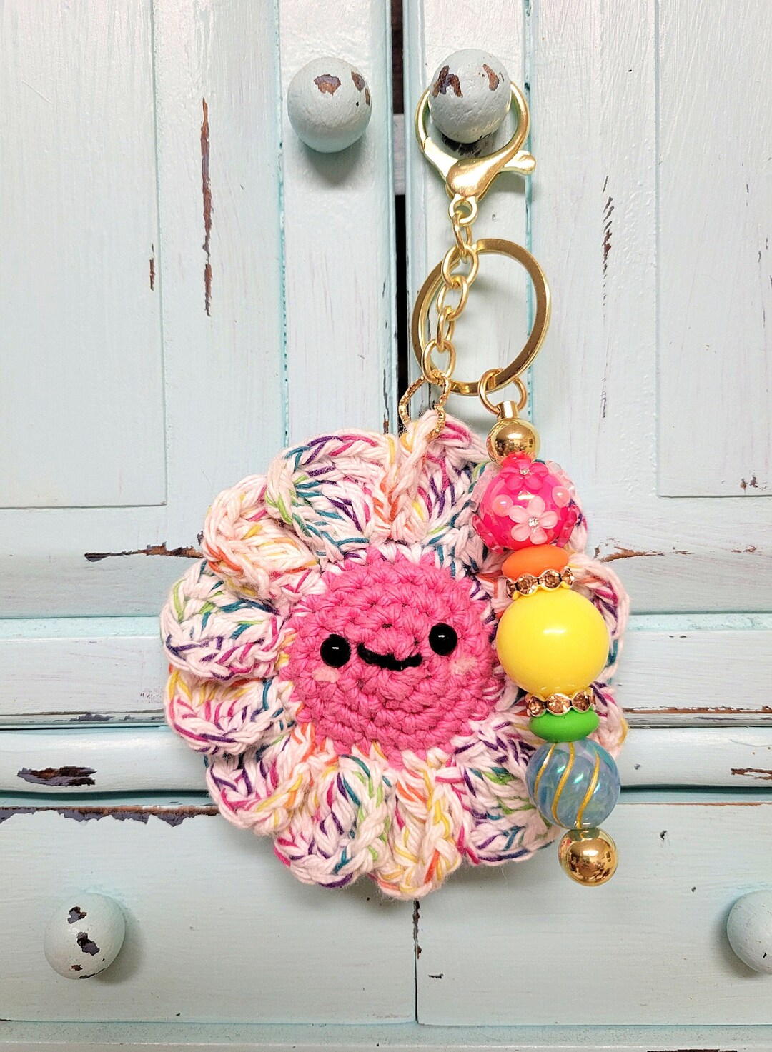 Crochet Amigurumi Flower Keychain, Purse Charm, Backpack Charm, Cute