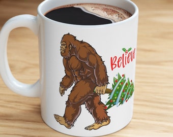 Funny Bigfoot Christmas Coffee Mug: Festive Magic Ceramic Mug