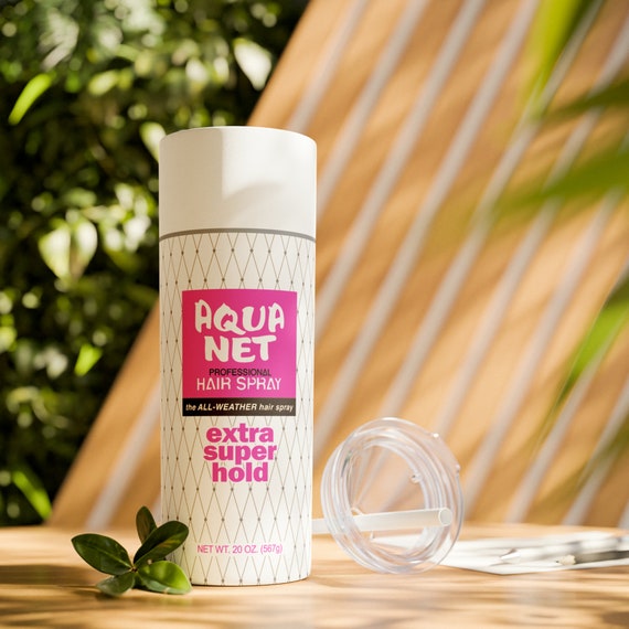 Retro Hair Spray 80's White Can Aqua Net Skinny Tumbler With Straw