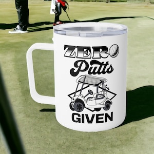 Zero Putts Given izolowany kubek do kawy, 10 uncji kubek do kawy z pokrywką