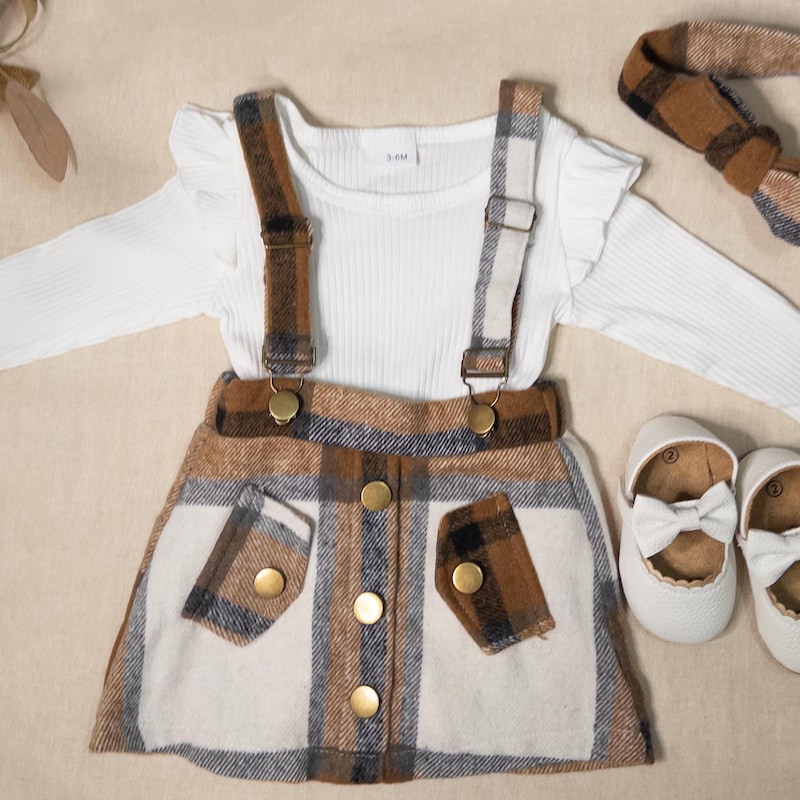 Toddler Color Block Plaid Suspenders Dress