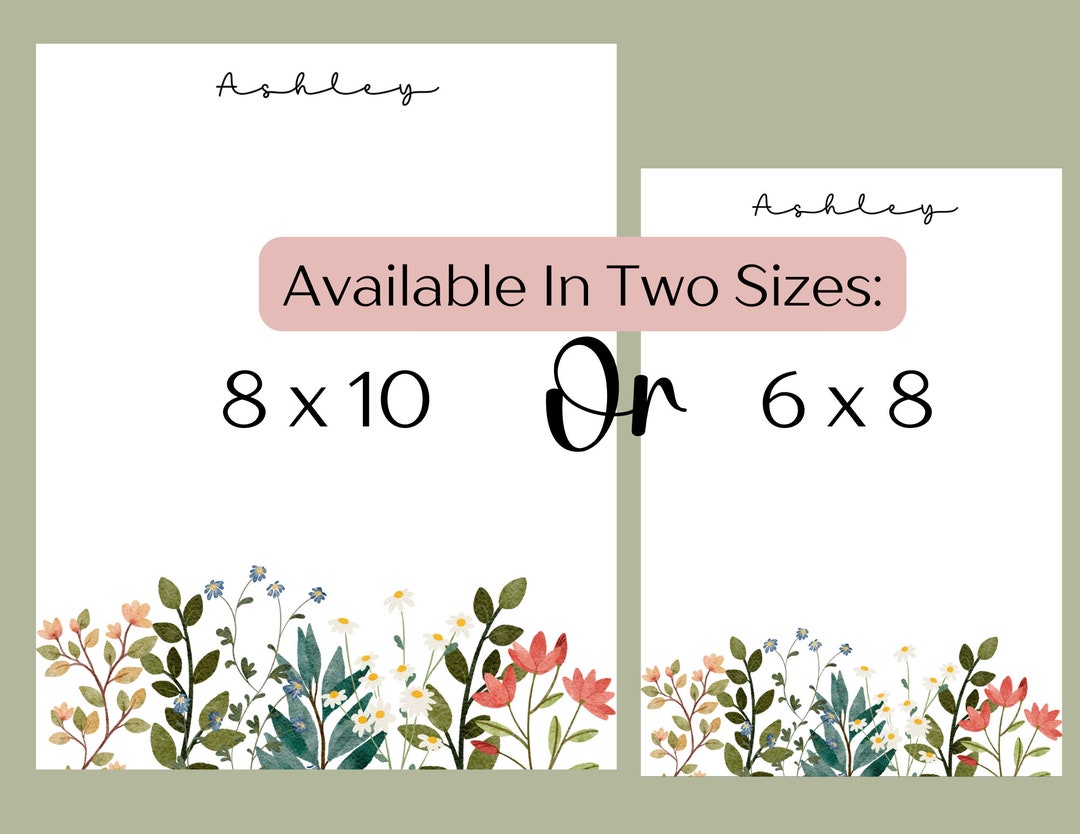Floral Design Notepad With Name Customization Personalized Botanical ...