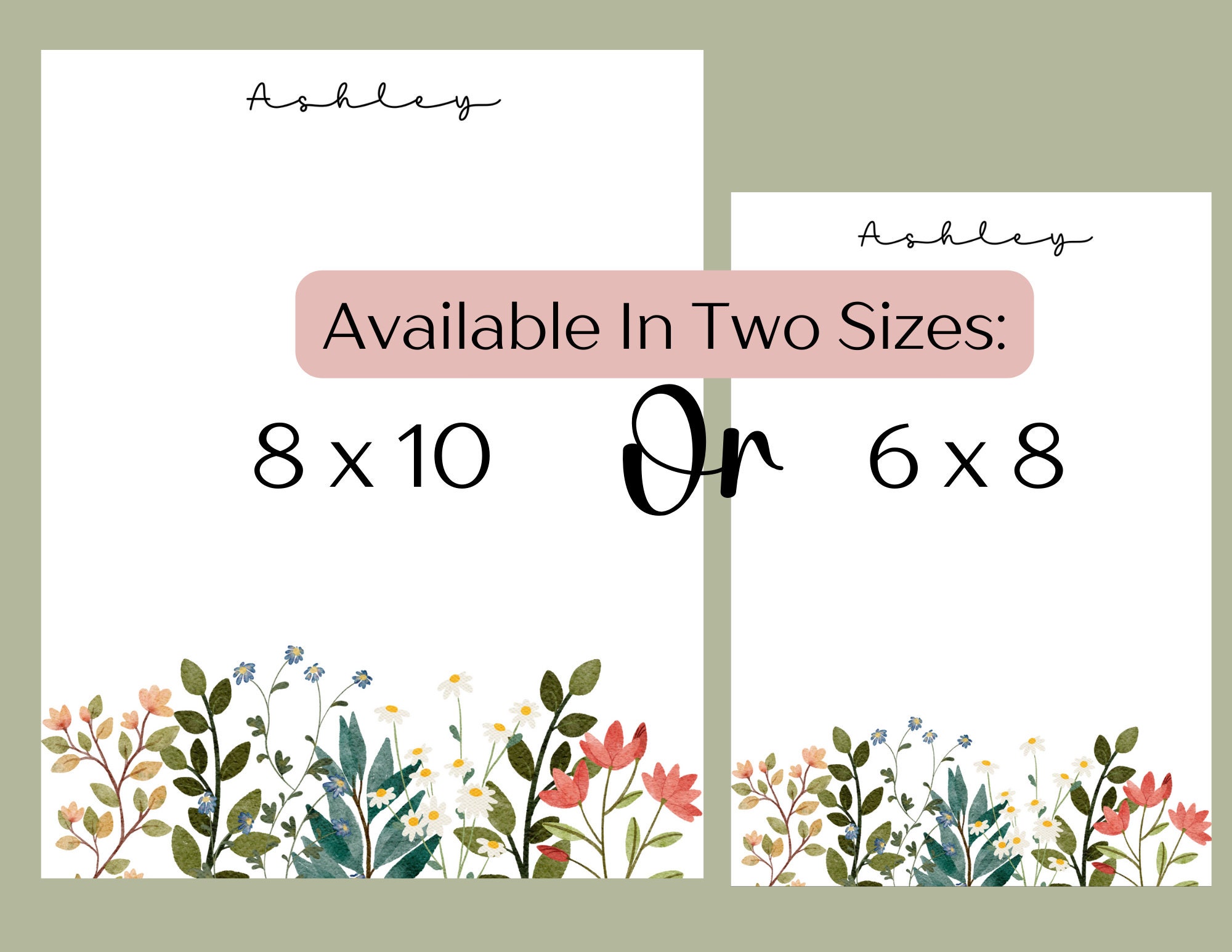 Personalized notepad with name floral stationery custom office supply
