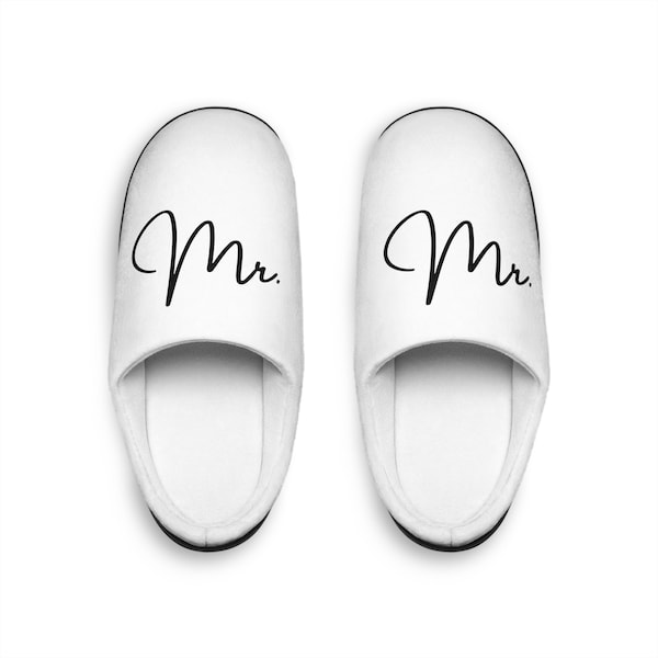 Mr. Matching White Wedding Slippers, Mr & Mrs, Bride and Groom Matching Couple Slides for Wedding Keepsake, Boho Wedding Style - #5