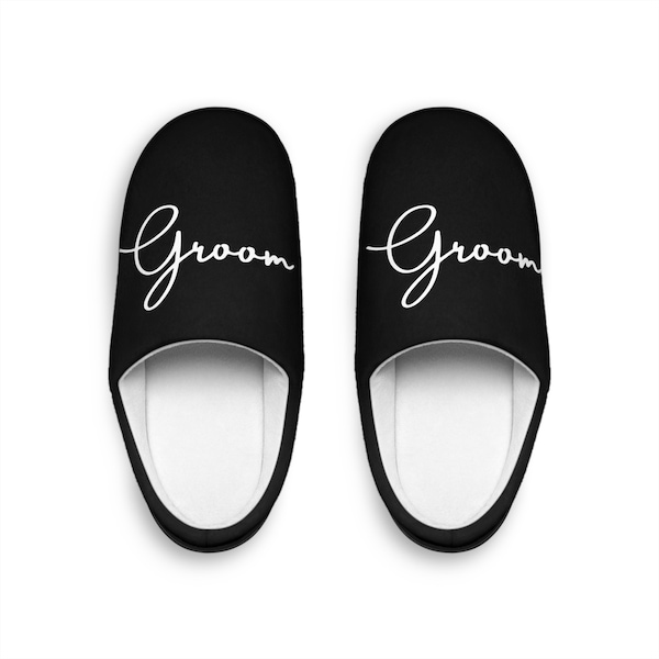 Groom Matching Black Wedding Slippers, His & Hers, Bride and Groom Couple Slippers for Wedding Keepsake, Elegant Classic - #5