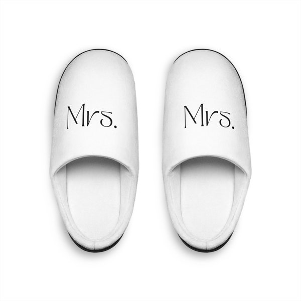 Mrs. Matching White Wedding Slippers, Mr & Mrs, Bride and Groom Couple Slides for Wedding Keepsake, Modern Style - #1