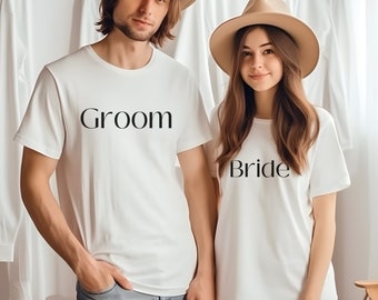 Bride Matching Wedding Shirt, Matching Couple His & Hers, Bride and Groom Newlywed Keepsake Tshirts, Elegant Modern Wedding Style - #6