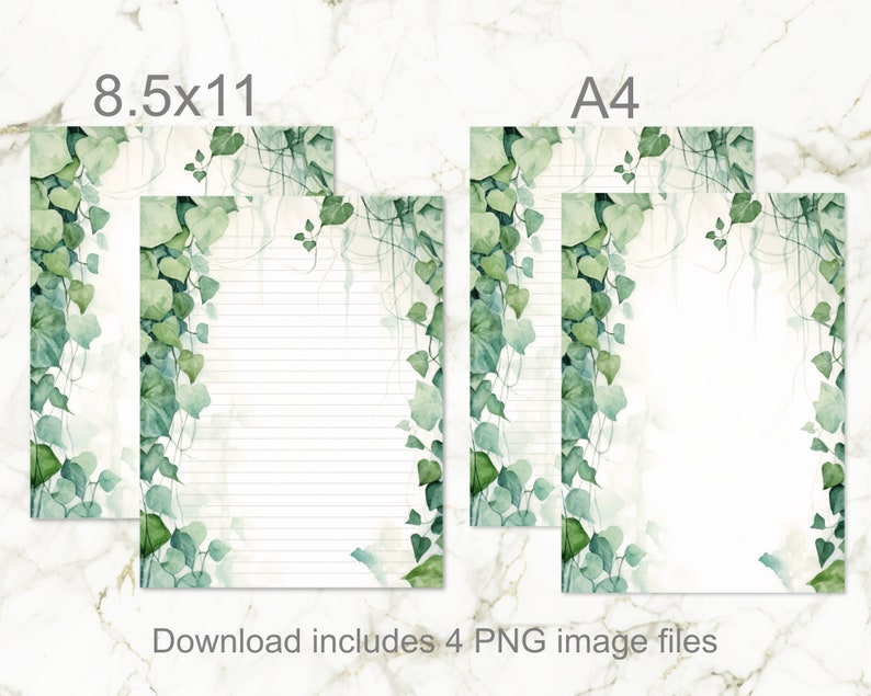 Ivy Leaves and Vines Nature Printable Stationery Set Lined and - Etsy