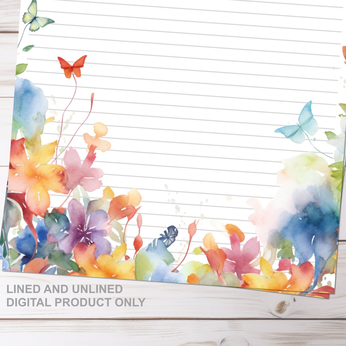 Wildflower Butterfly Spring Flowers Printable Stationery Lined No Lines ...