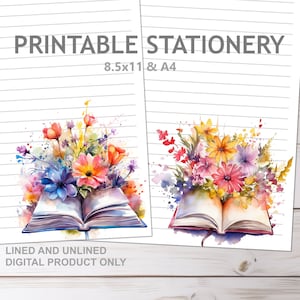 Wildblumen Bücher Schreibwaren linierte und unlinierte Blumen in A4 und 8,5 x 11 US Letter Größe | Print at Home Floral gefüttertes Briefpapier