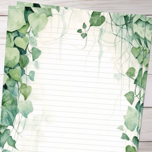 Ivy Leaves and Vines Nature Printable Stationery Set Lined and Unlined ...