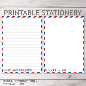 Stile vintage posta rosso bianco e blu a righe US cancelleria stampabile A4 8,5x11 formato lettera USA Pen Pal Kit diario a righe carta da scrivere set