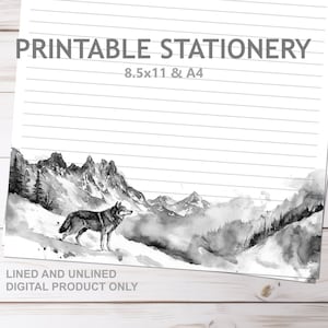 Wolf Mountain Ink Saver Graustufen Briefpapier in A4 und 8,5x11 US Letter Größe | Print at Home liniertes und unliniertes Schreibpapier
