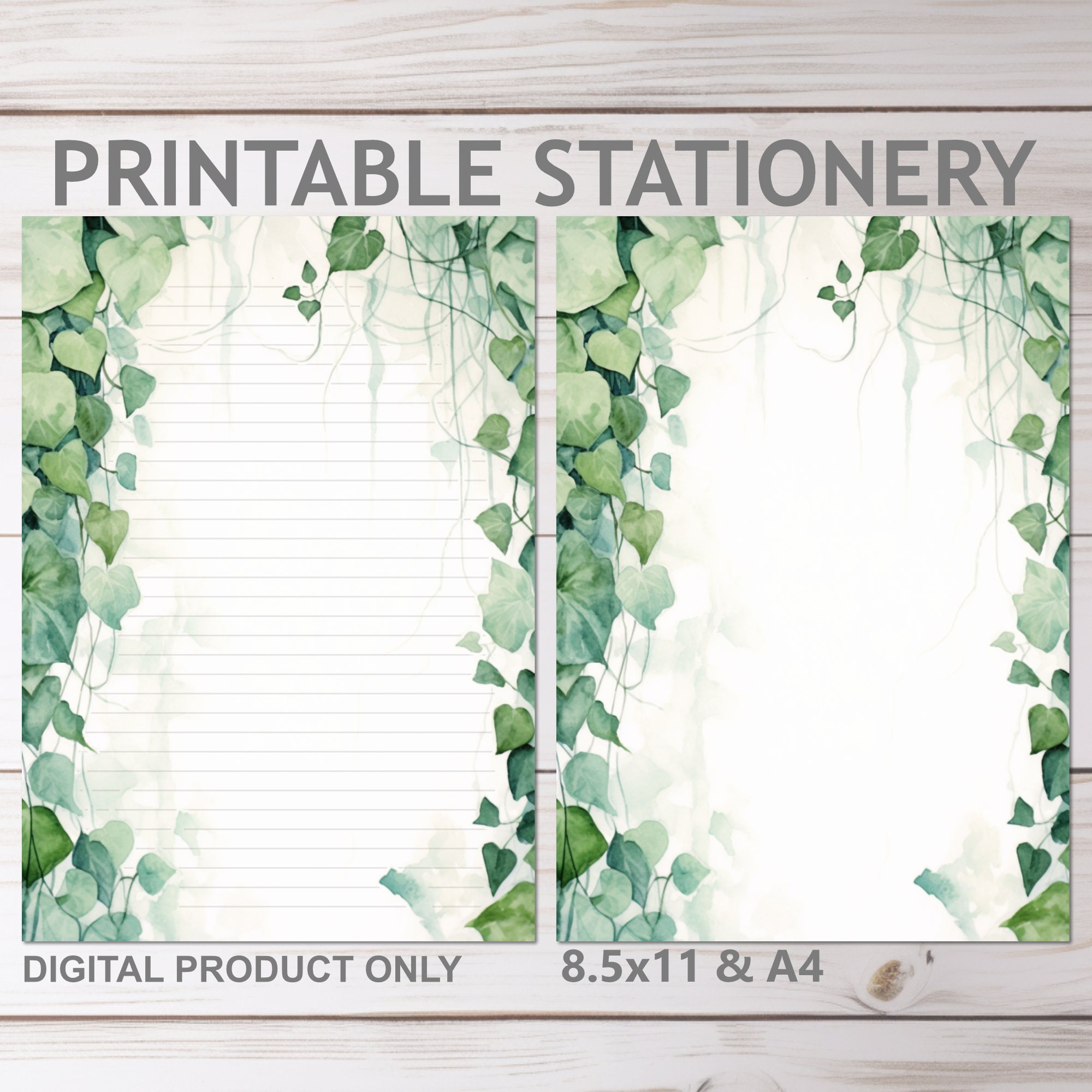 Ivy Leaves and Vines Nature Printable Stationery Set Lined and Unlined ...