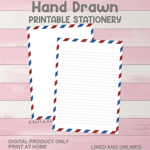 Vintage Style Mail Red White and Blue Striped US Printable Stationery A4 8.5x11 US Letter Size Pen Pal Kit Lined Journal Writing Paper Set