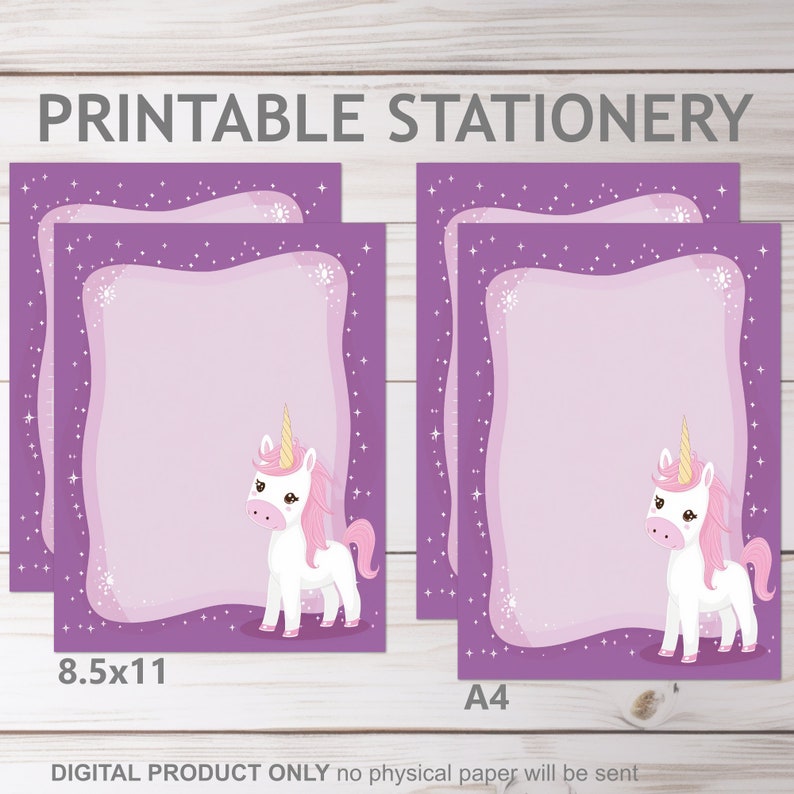 Cute Unicorns Printable Kids Pen Pal Stationery Lined and Unlined A4 ...