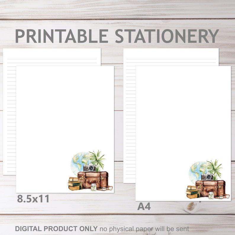 World Travel Vacation Printable Stationery Lined and Unlined A4 and 8 ...