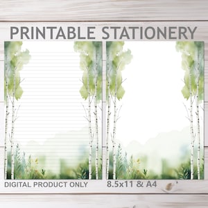 Birken Bäume JW Briefpapier liniert und unliniert zum ausdrucken in A4 und 8,5x11 US Letter Größe | Print at Home Wald Baum Natur liniertes Briefpapier