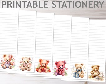 Teddy Bear Set Printable Stationery Lined and Unlined in A4 and 8.5x11 US Letter Size | Print at Home Vintage Floral Lined Writing Paper