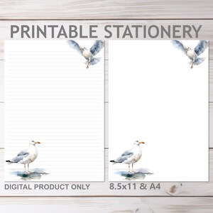 Möwe Strand Ozean Briefpapier liniert und unliniert in A4 und 8,5 x 11 US Letter Größe | Print at Home Briefpapier