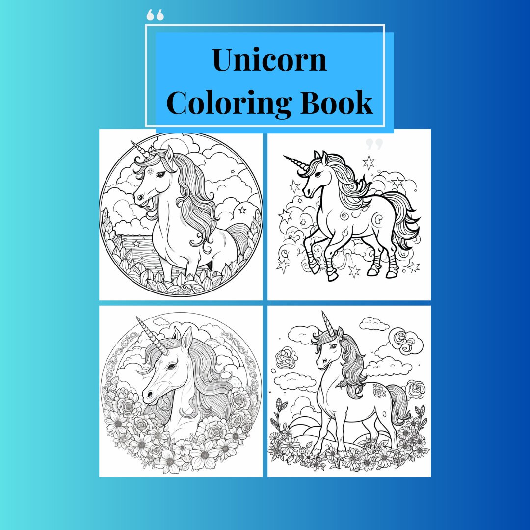 20 Unicorn Coloring Pages, Coloring Book, Kids Coloring Book, Fantasy