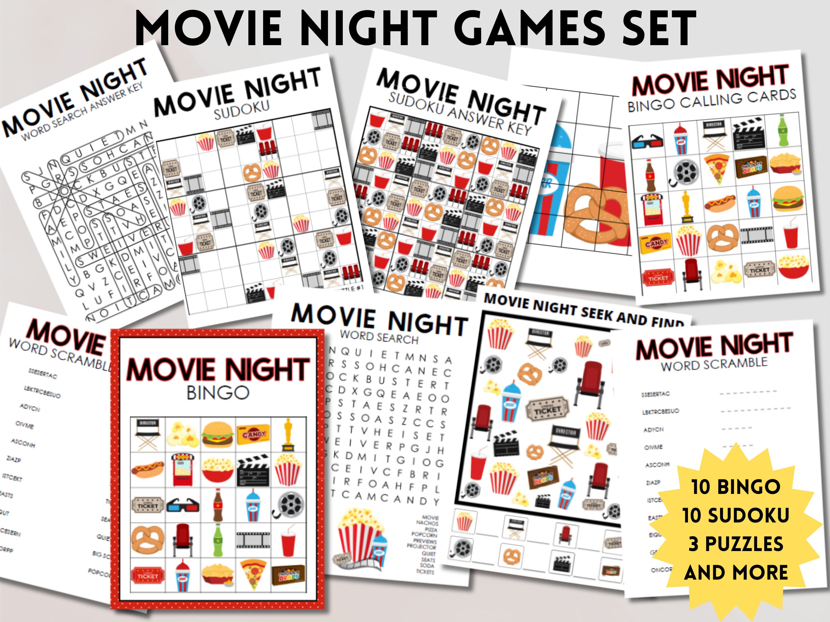 Printable Movie Night Game Set Instant Download of 26 Games - Etsy
