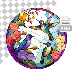 Hummingbird Stained Glass Design, Digital Download, Stained Glass PNG, Faux Stained Glass, Commercial Use