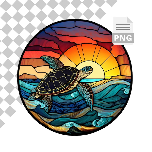 Stained Glass Sea Turtle Digital Clipart for Wind Spinner, PNG, Instant Digital Download, Turtle Round Design, Commercial Use