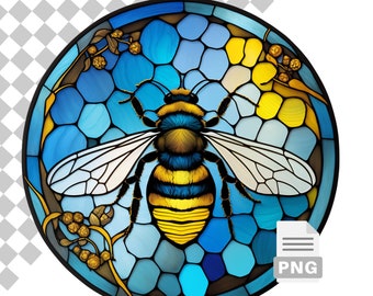 Honey BEE Stained Glass Wind Spinner design, tumbler sublimation, t-shirt designs, wall art - round PNG, Transparent Background, Digital