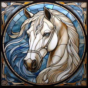 White Horse Stained Glass Sublimation PNG, 300 dpi, Free Commercial Use, for Tumblr sublimation, T-shirt designs, Wind Spinners, Coaster