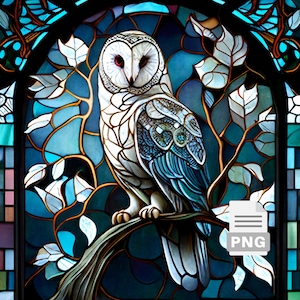 Owl Stained Glass Sublimation Designs, Stain Glass Pattern, Faux Stained Glass PNG, T-Shirt Designs, Digital Download, Commercial Use