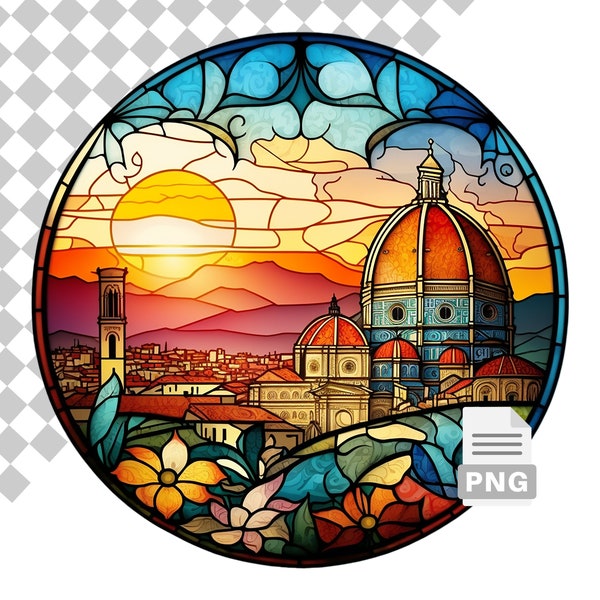 Florence Italy Cathedral Stained Glass Sublimation Design PNG for Wind Spinners, Tumblers, T-shirt, Commercial Use, Transparent Background