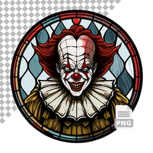 Design de sublimação redonda de vitral de palhaço assustador de Halloween, Wind Spinner PNG, 10 polegadas, uso comercial, designs de camisetas de Halloween