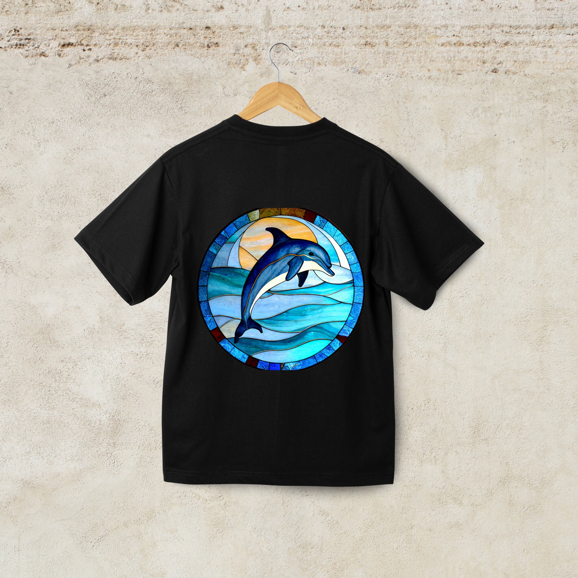 Dolphin Stained Glass Clipart, Digital Download, High-quality PNG