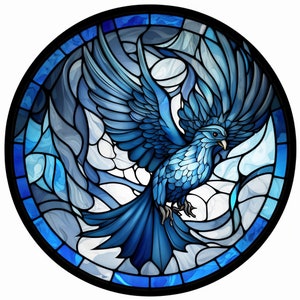 Faux Vitrail Design PNG, 300 dpi Image de haute qualité pour téléchargement numérique, Phoenix Bird, Wind Spinner Design