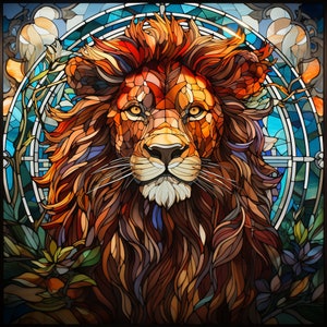 Lion Stained Glass Design High Quality PNG Sublimation, Free Commercial Use, Digital Download, Image for T-shirt designs, coasters