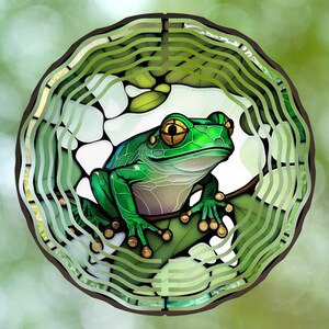Frog Faux Stained Glass Sublimation Designs Print PNG Download For Round Wind Spinner, T-shirt Designs, Transparent Background