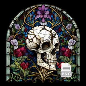 Skull Stained Glass Sublimation Designs, Stained Glass Pattern, Stained Glass PNG, Faux Stained Glass, Stain Glass Paper, Digital Download