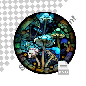 Padrão de vitral de cogumelos mágicos de néon para cata-ventos, designs de camisetas, vitral falso PNG para download, uso comercial