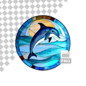 Clipart vitrail dauphin, téléchargement numérique, PNG de haute qualité, usage Commercial