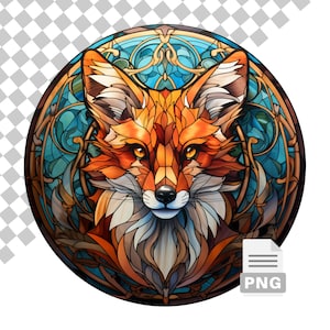 Stained Glass Fox Design PNG, Stain Glass Sublimation for wind spinner, tumblers, coasters, t-shirt design, wall art, 300 DPI