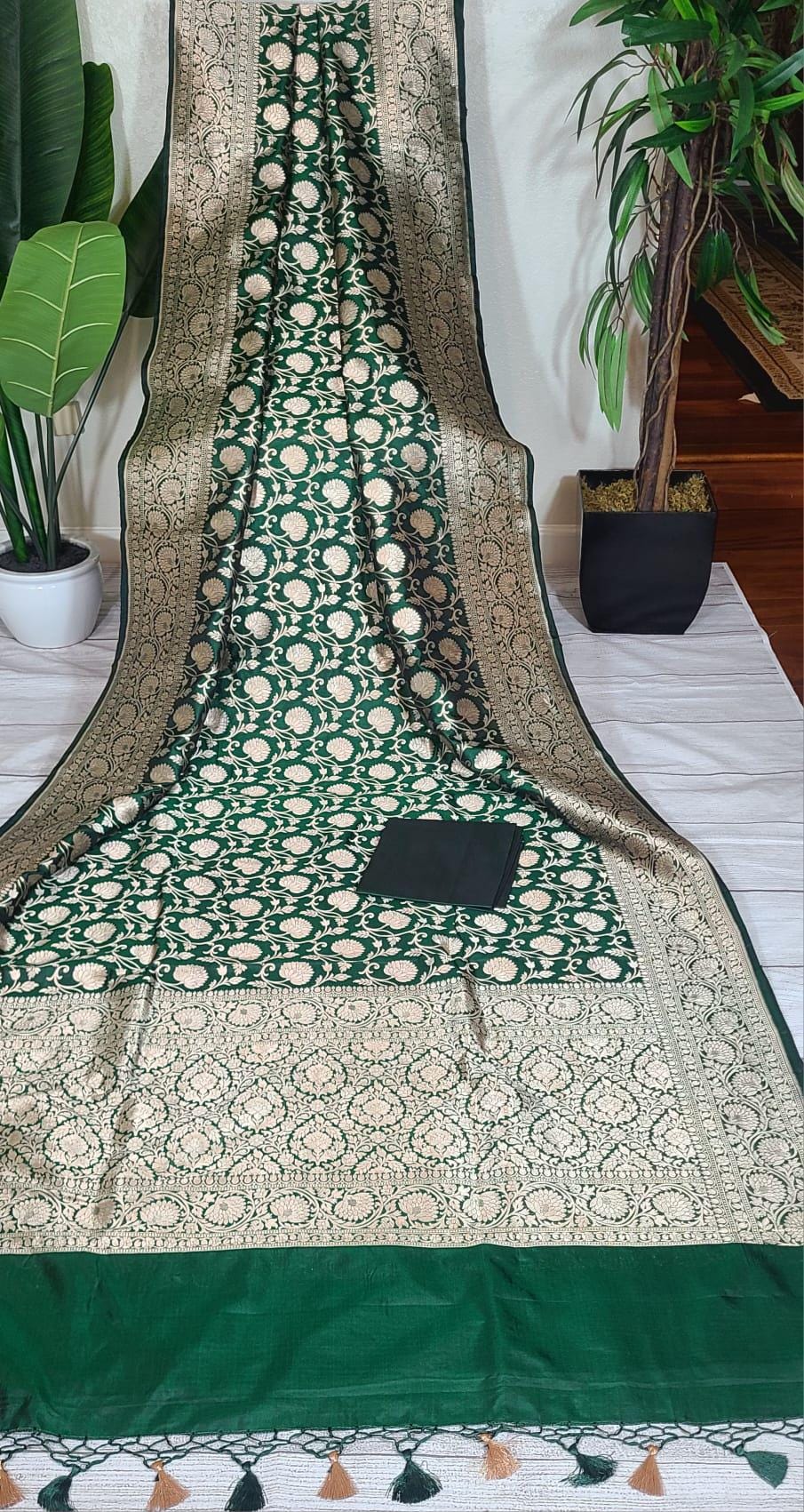 Striped Katan Silk Persian Green Saree Handcrafted main image 0