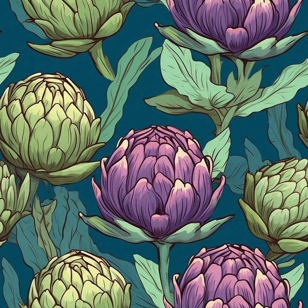 Artichoke Art Purple | Seamless Pattern | Artichoke Prints | Artichoke Art Print | Artichoke Garden Art | Artichoke Pattern | Artichoke Tile