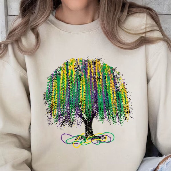 Mardi Gras Tree PNG Instand Download, Saints Sweatshirt, Fat Tuesday, Saints New Orleans,Mardi Gras Day Gift,Watercolor Mardi Gras Bead Tree