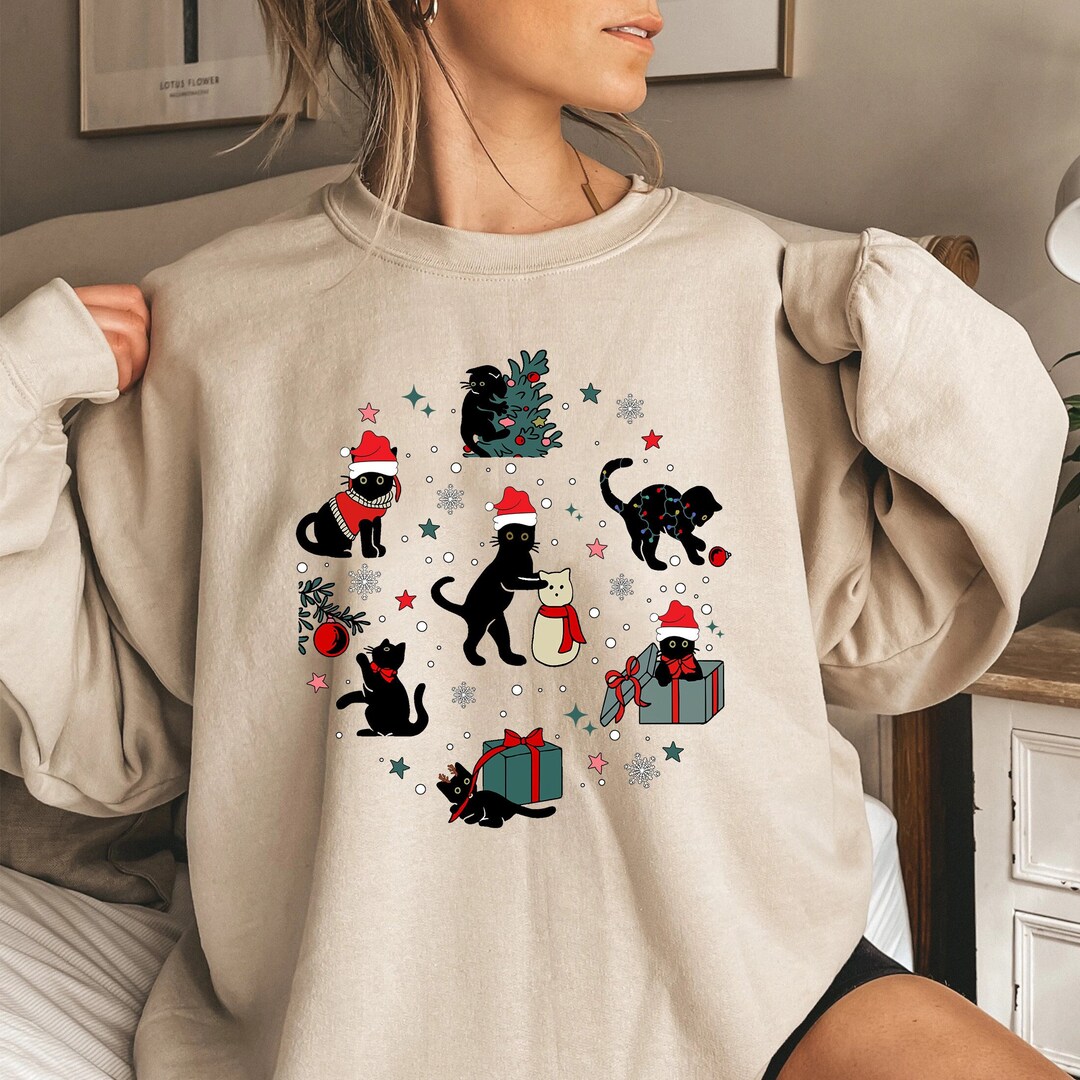 Christmas Black Cat PNG Clip Art Instand Download, Black Cat Christmas